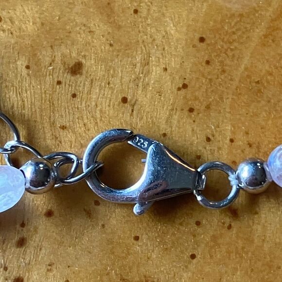 Natural Rainbow Moonstone Ruby Sterling Silver Beaded Necklace - Picture 5 of 10